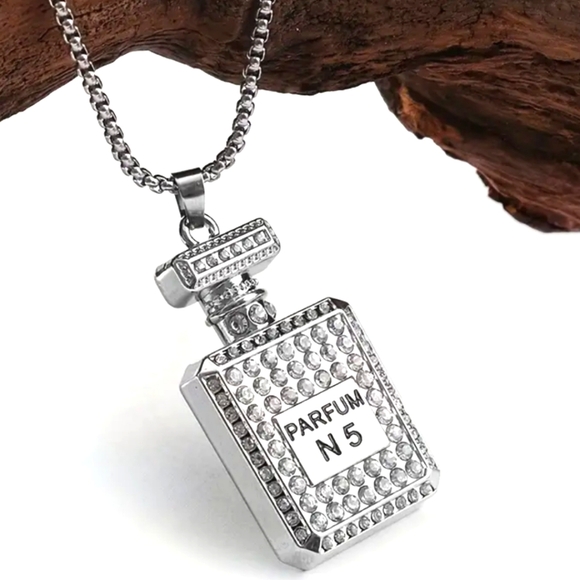 Jewelry - Rhinestone Perfume Bottle Necklace